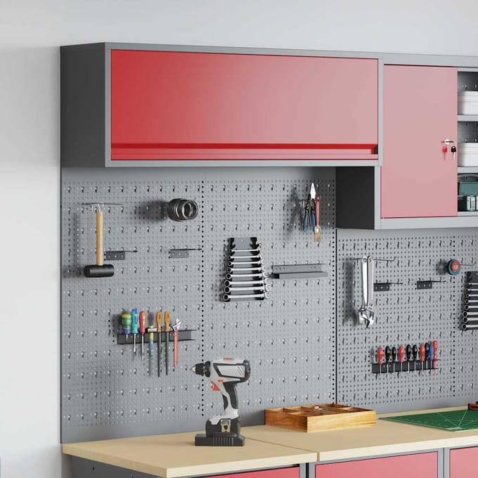 vidaXL - Gereedschapskast - Set - met - plank - 3 - st - Rood - Gepoedercoat - staal