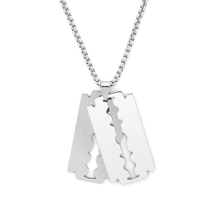 Ketting voor Mannen Vrouwen ,Dubbel Scheermes Titanium Staal Blad white
