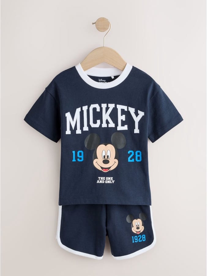 Next - Jongens - groen - Mickey Mouse T-shirt en korte broek set - Blauw