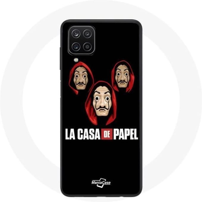 Coque - La casa de papel - Samsung Galaxy A12 - Souple - Noir - Masque et Logo