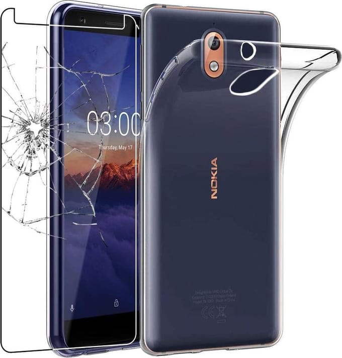 Silicone hoesje transparant met 2 Pack Tempered glas Screen Protector Geschikt voor: Nokia 3.1