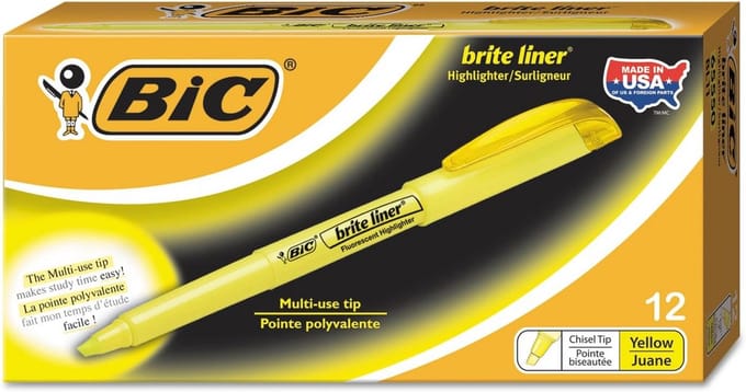 Brite Liner Highlighter, Chisel Tip, Fluorescent yellow ink, 1 dozen, sold as 1 dozen
