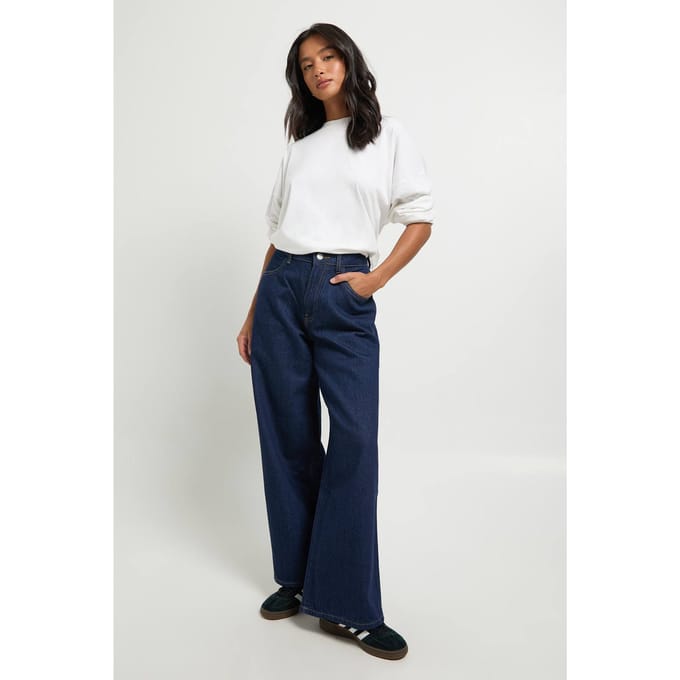 Dames Petite Boohoo Basics Hoge Taille Wijde Pijpen Jeans | Lichtblauw | Maat: 16/28L