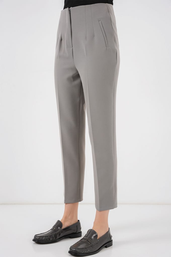 Hoge Taille Slim Fit Enkellange Crepe Broek