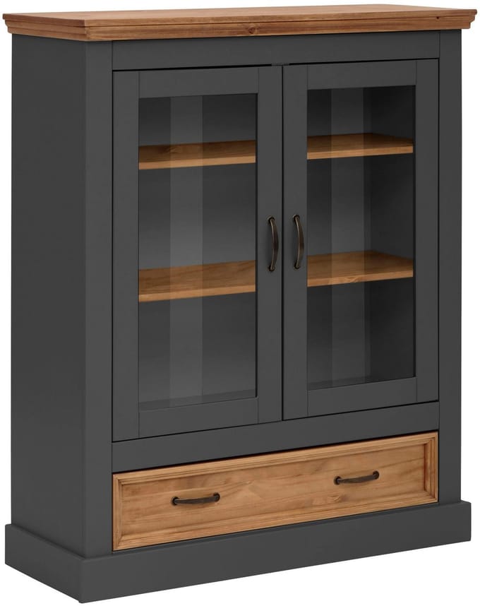 Selma Highboard Vitrinekast 2 Glazen Deuren en Lade- Antraciet -100 cm