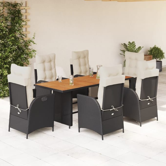 vidaXL - 7-delige - Tuinset - met - kussens - poly - rattan - zwart