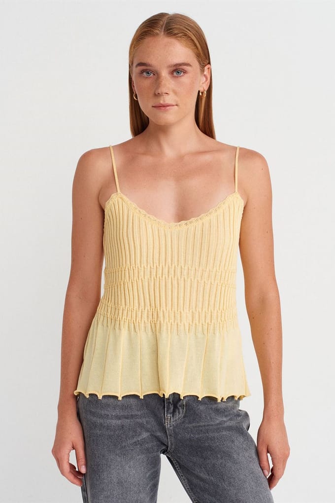Geribbelde Mouwloze V-hals Blouse
