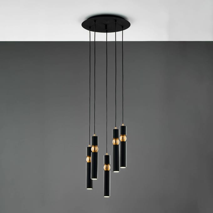 Jupiter Hanglamp Alas, 5-lamps, zwart, metaal, GU10