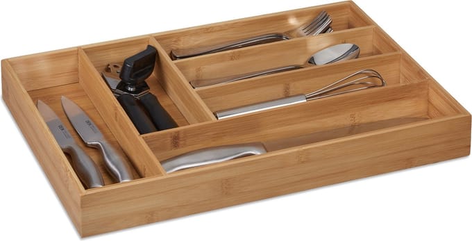 Omgoods - Bamboo Besteklade met 6 Compartimenten voor Keukengerei