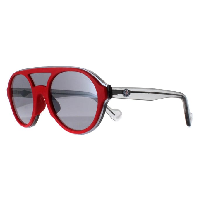 Moncler ML0052 66C glanzend rood en grijs transparant spiegelzonnebril