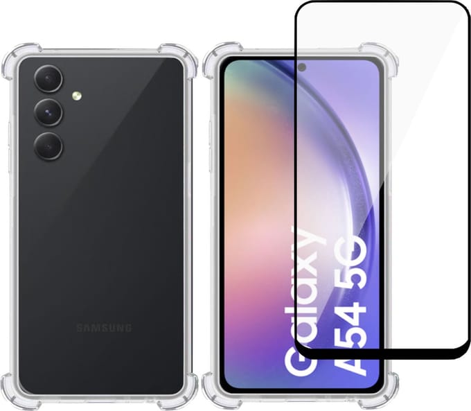 Hoesje geschikt voor Samsung A54 + Screenprotector – Full Screen Tempered Glass - Extreme Shock Case Transparant
