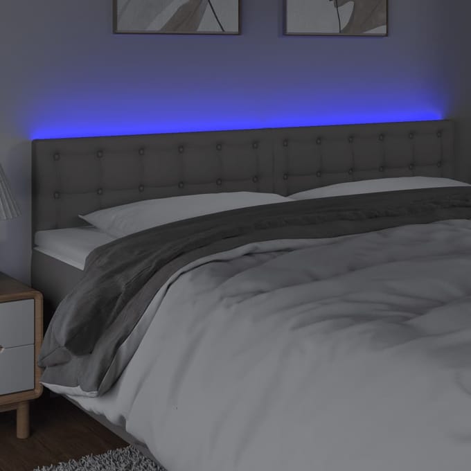 vidaXL - Hoofdbord - LED - 200x5x78/88 - cm - kunstleer - grijs