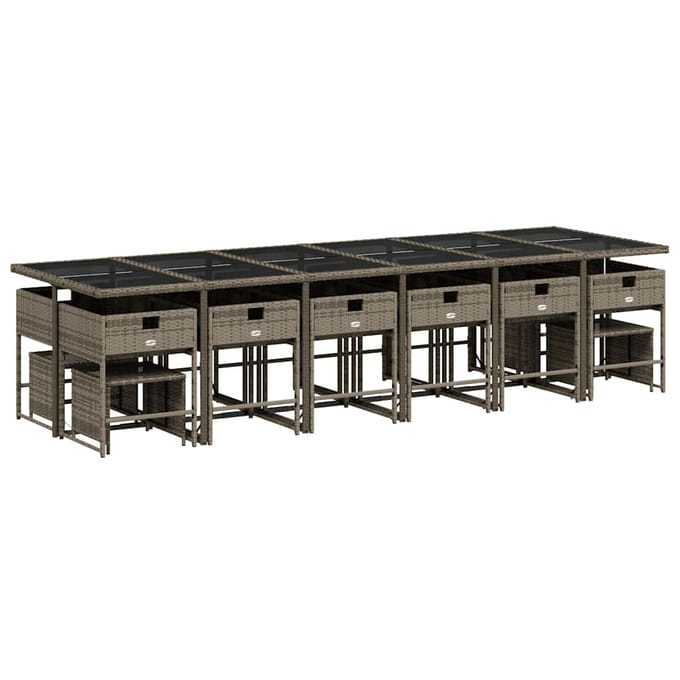 vidaXL - 17-delige - Tuinset - met - kussens - poly - rattan - grijs