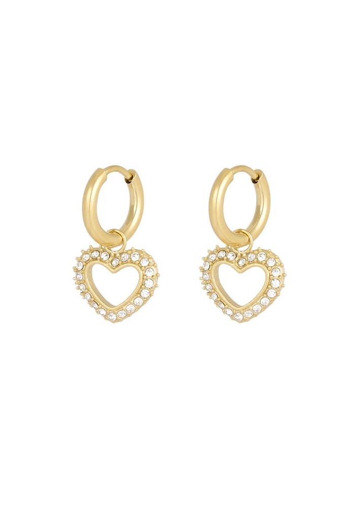 Yehwang oorbellen - Diamant hart - Goudkleurig - Stainless steel - Strass