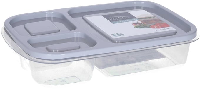 Storage Solutions Vershoudbakje/lunchbox - luchtdicht - 3 vakjes - lichtgrijs - kunststof - broodtrommel
