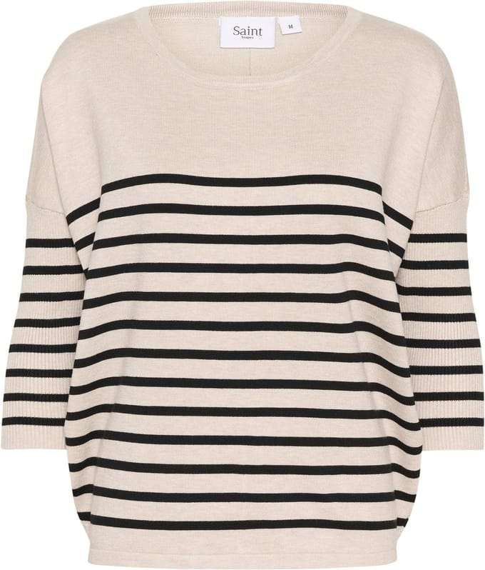 Saint Tropez MilaSZ R-neck St. Pullover Dames Trui - Gray Morn Mila Stripe