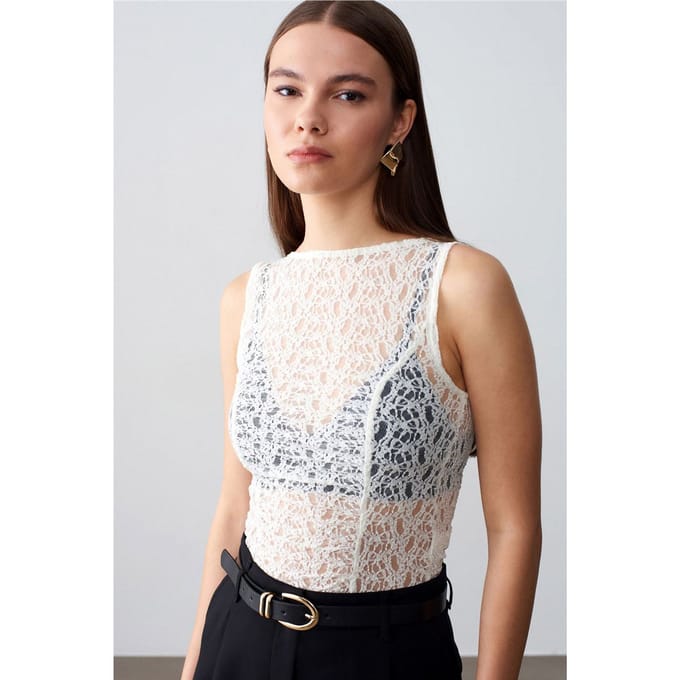 Getailleerde Kanten Mouwloze Blouse