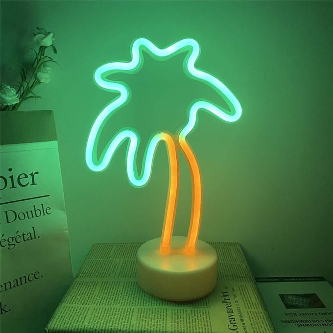 ZoeZo Neon LED lamp Palmboom - Neon verlichting - Sfeerlamp - Sfeerverlichting - USB - Geel/ Groen