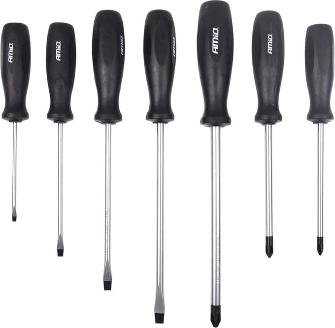 AMiO Schroevendraaier Set 7 Stuks Magnetische Kop zwart