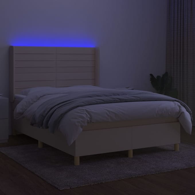 vidaXL - Boxspring - met - matras - en - LED - stof - crèmekleurig - 140x200 - cm