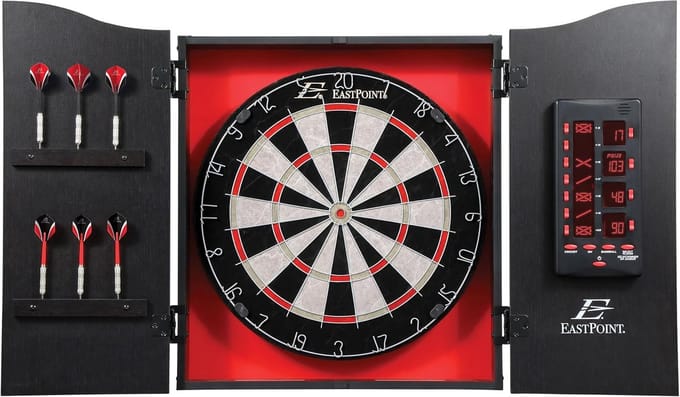 Dartbord met Kast, Elektronisch Scorebord en Zes Steeltjes