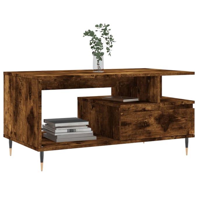 vidaXL - Salontafel - 90x49x45 - cm - bewerkt - hout - gerookt - eikenkleurig