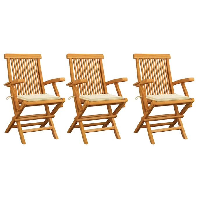 vidaXL - Inklapbare - stoelen - 3 - st - met - crèmekleurige - kussens