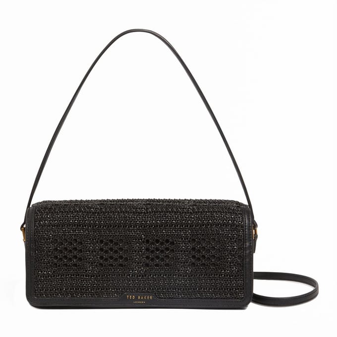 Ted Baker schoudertas Pettria Raffia Straw Elongated Shoulder Bag Black zwart