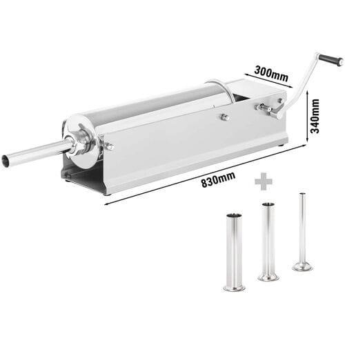 GGM Gastro Manueller Wurstfüller - Horizontal - 7 Liter - Edelstahl - inkl. 4 Füllrohre