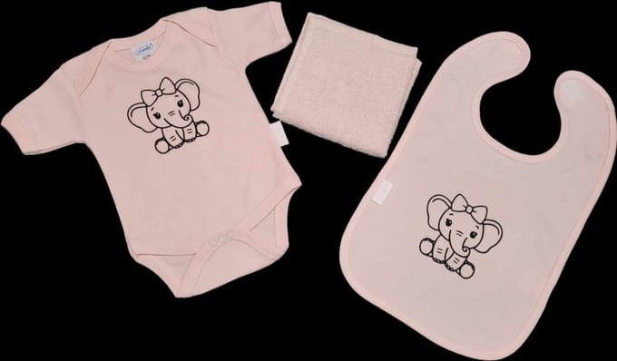 Kraamcadeau -roze - olifant - slab - spuugdoek - romper - maat 62/68.