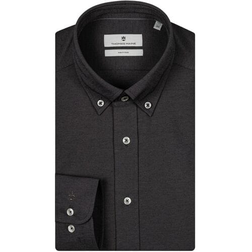 Thomas Maine Overhemd Torino Button Down Piqué Jersey Antraciet / male
