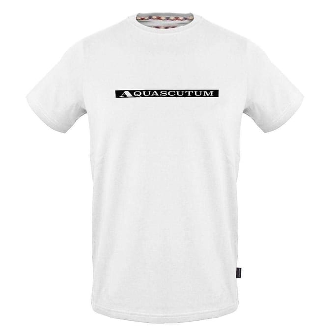 Aquascutum Heren-T-shirt met contrasterende strepen en logo (Wit)