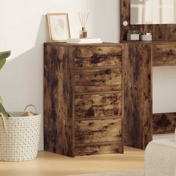 vidaXL - Dressoir - Gerookt - eiken - 40 - x - 41 - x - 75 - cm - Bewerkt - hout