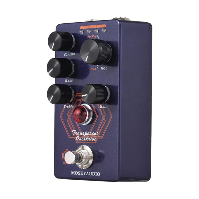 MOSKYAudio Overdrive Gitaareffectpedaal 4 Modus Schakelaar & Volume/Bas/Treble/Gain Regelaars Compact paars