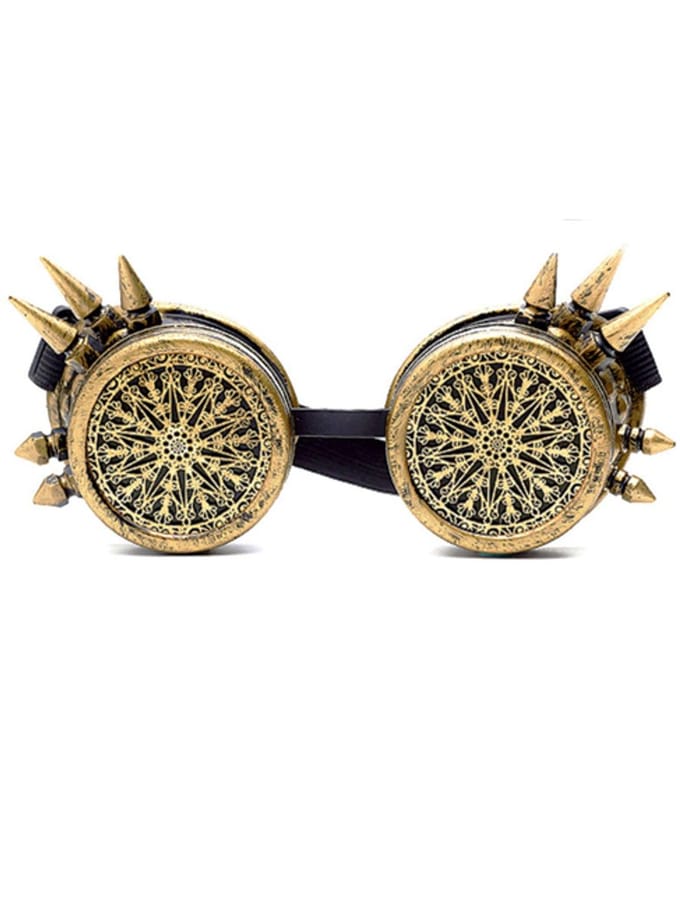 KIMU® Goggles Steampunk Bril Spikes Mandala - Brons Montuur - Bronzen Burning Man Halloween Halloween