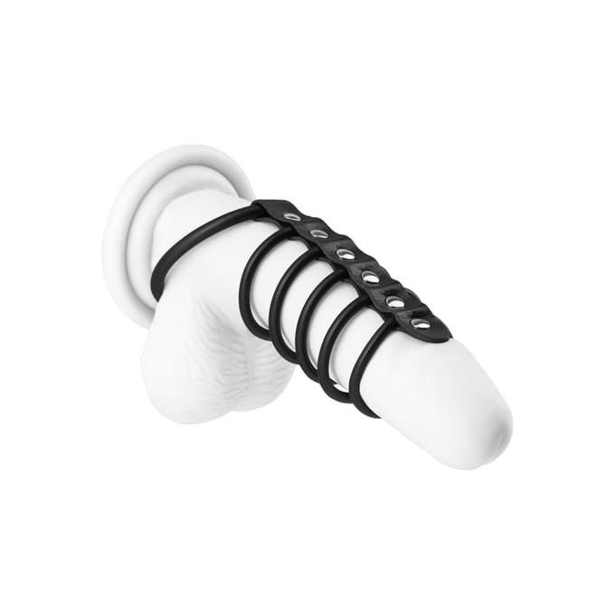 Rimba - Balzak- En 5 Penisringen Van rubber Met Leren bandje - Diameter 50 en 40 mm