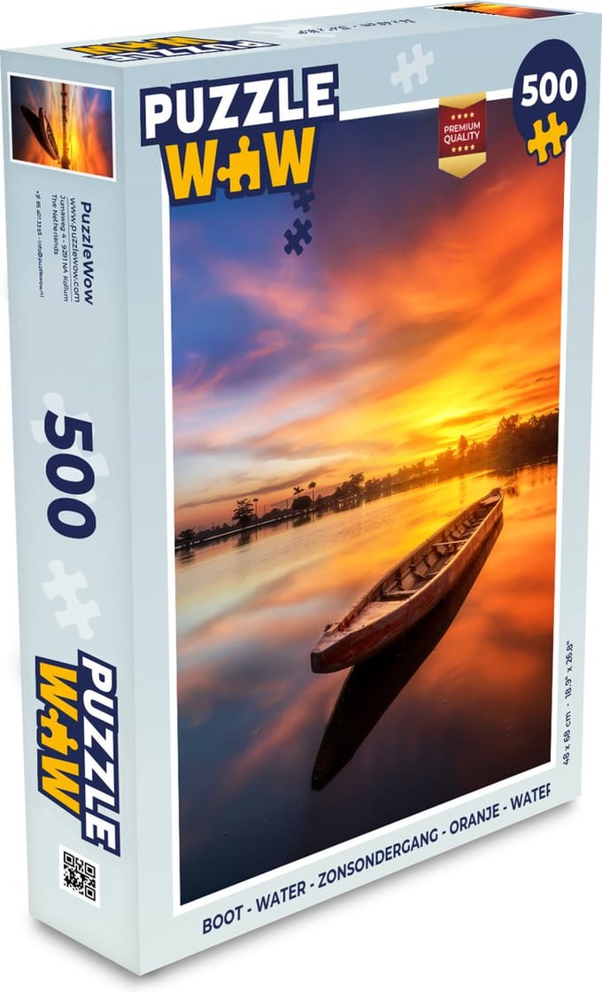 Puzzel Boot - Water - Zonsondergang - Oranje - Water - Legpuzzel - Puzzel 500 stukjes