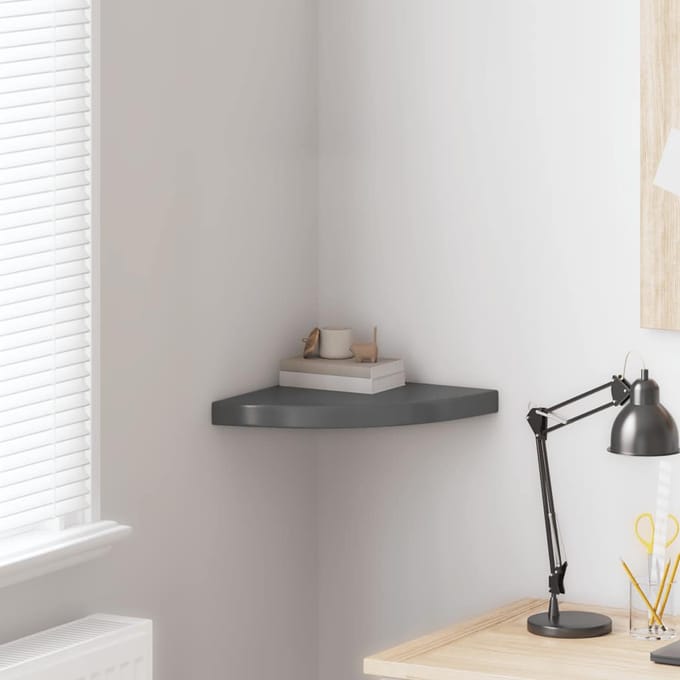 vidaXL - Hoekschap - zwevend - 35x35x3,8 - cm - MDF - hoogglans - grijs