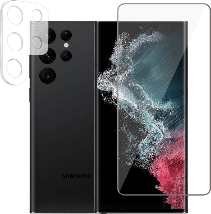 Screenprotector geschikt voor Samsung S22 Ultra - Camera Cover - Full Screen Protector Tempered Glass