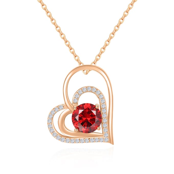 Rood Dubbel Hart Pendant Hanger met 14k Goud Sier - Ketting 40cm +5cm