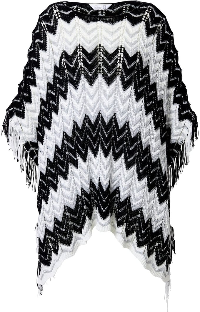 MIAMODA - Dames - Poncho oversized zigzagbreisel met glitter - Zwart - Maat 1+