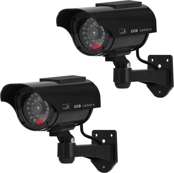 2x Dummy Beveiligingscamera op Zonne-energie met Knipperende LED, Zwart