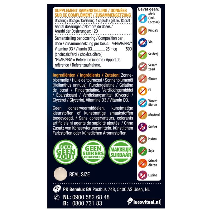 Lucovitaal Vitamine D3 25 microgram Voedingssupplement - 120 Capsules