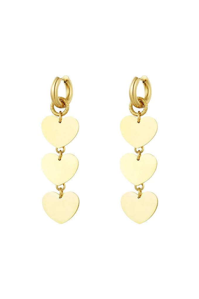 Triple lover oorbellen - hartjes - Goudkleur
