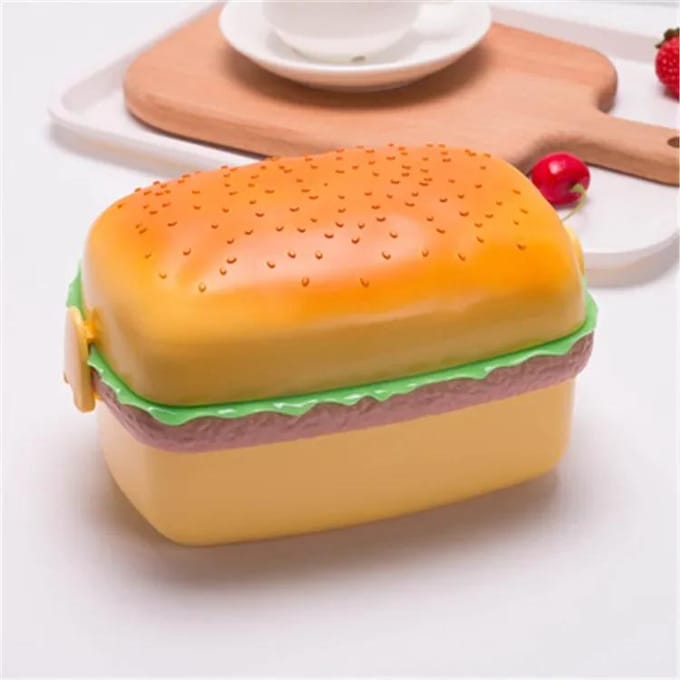 Hamburger Lunchbox Dubbellaags Leuke Burger Bento Box Magnetron Kinderen School Voedselcontainer Vork Serviesset