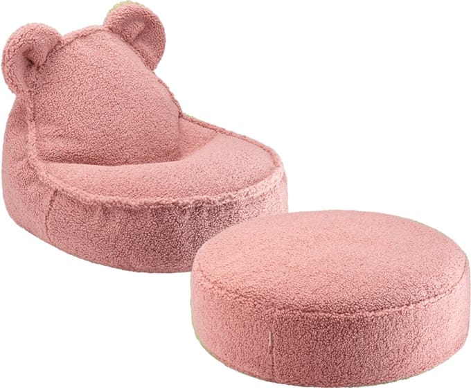 Wigiwama Teddy Bear Beanbag Chair/Zitzak met Ottoman - Guava