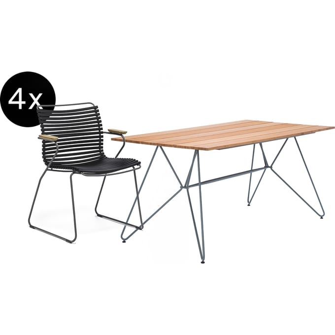 HOUE Bundel 4x Click fauteuil met lage rugleuning zwart + Sketch tafel 160cm
