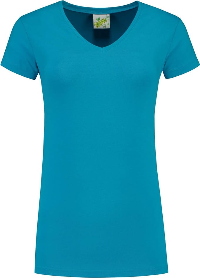 Lemon & Soda dames T-shirt met een V-nek in kleur turquoise in de maat L