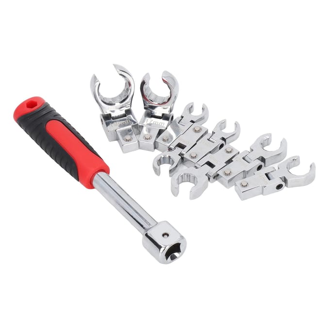 Jeu de 9 clés à molette remplaçables Tête flexible Rotative à 180 degrés Clé dynamométrique avec poignée white