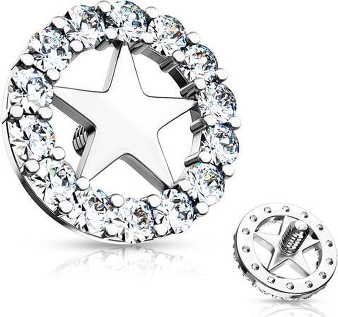 Dermal top cirkel met ster 1.6mm - LMPiercings